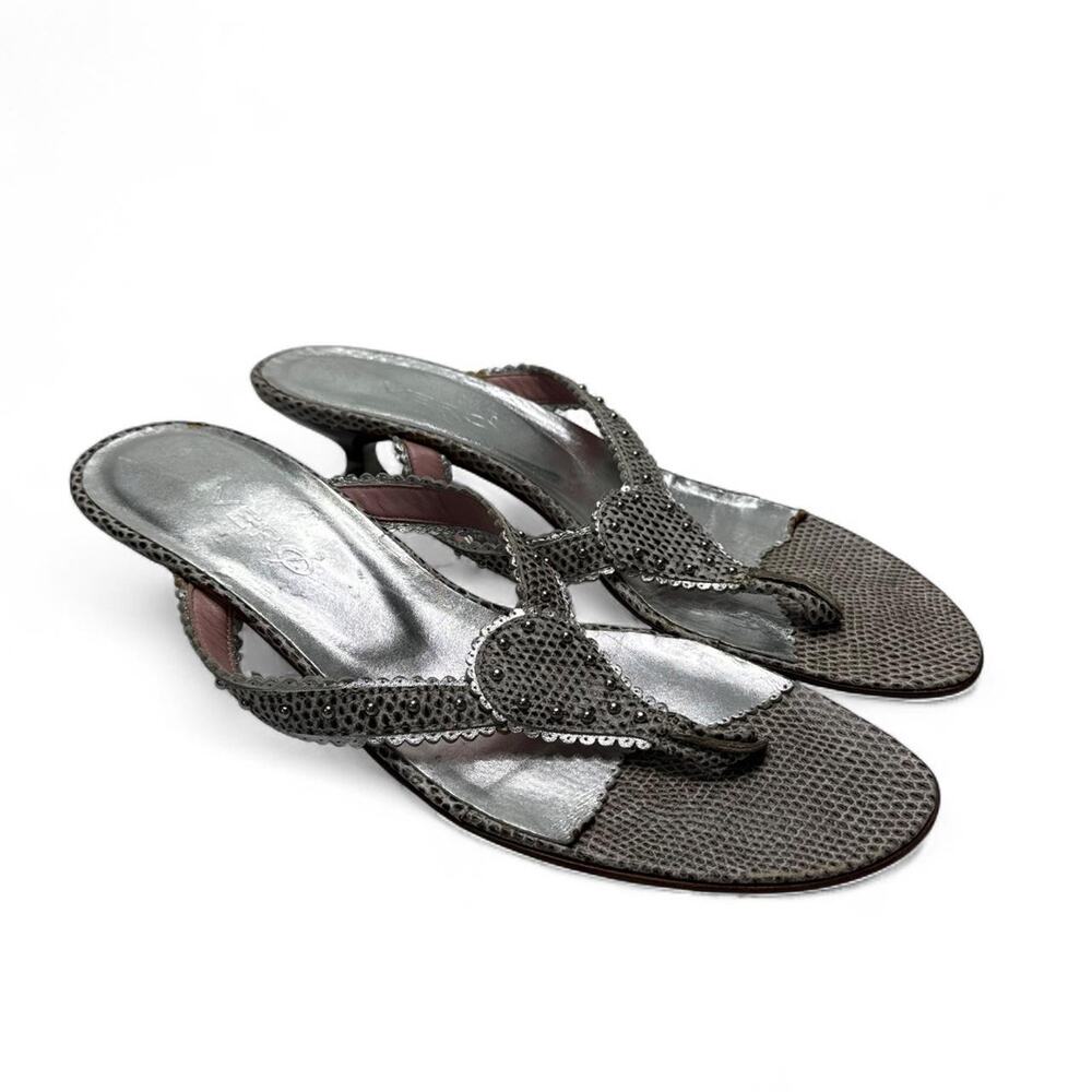Silver metallic snakeskin print kitten heel sandals with rhinestone vero size 10